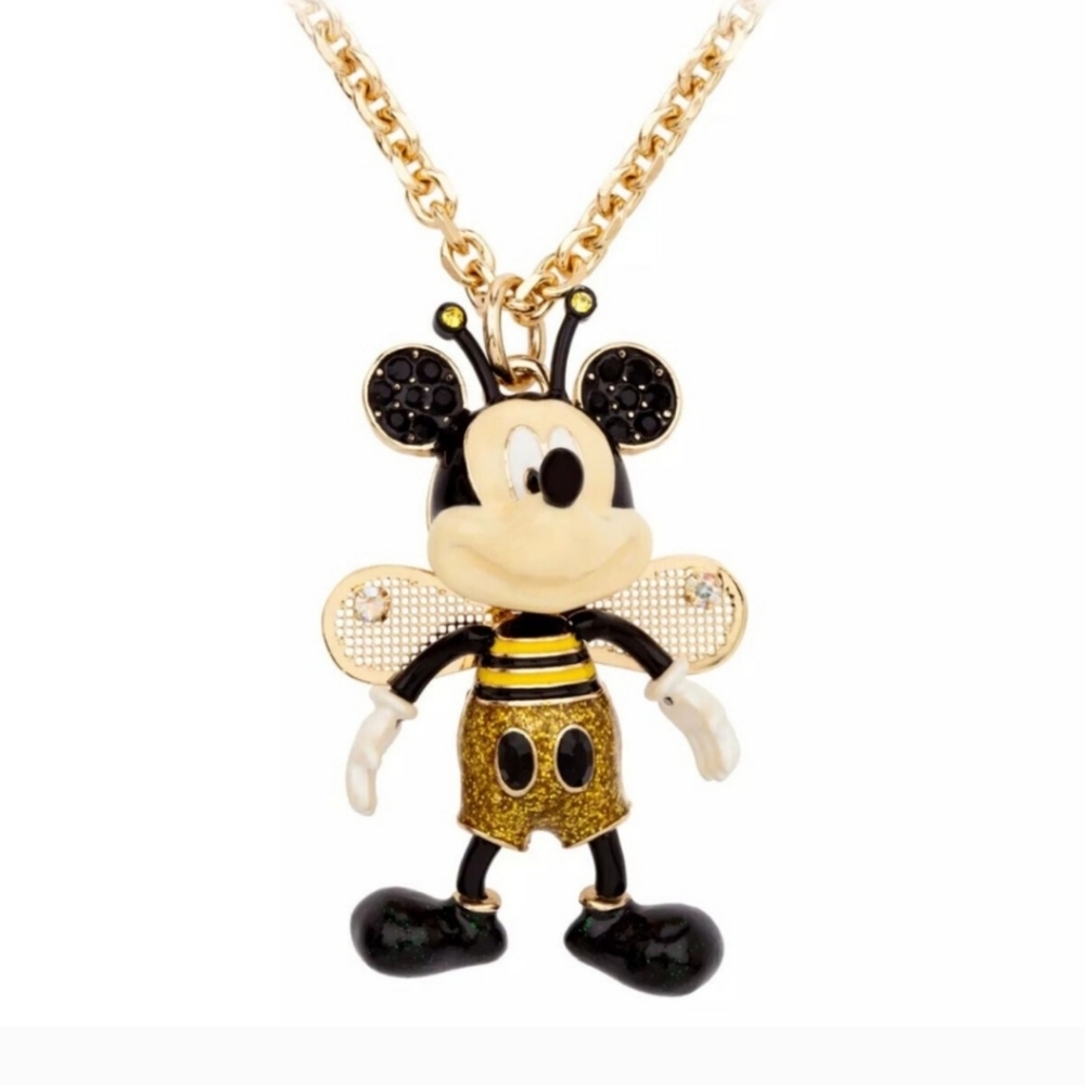 New! BETSEY JOHNSON Disney Parks Mickey Mouse in Bumblebee Costume Necklace.